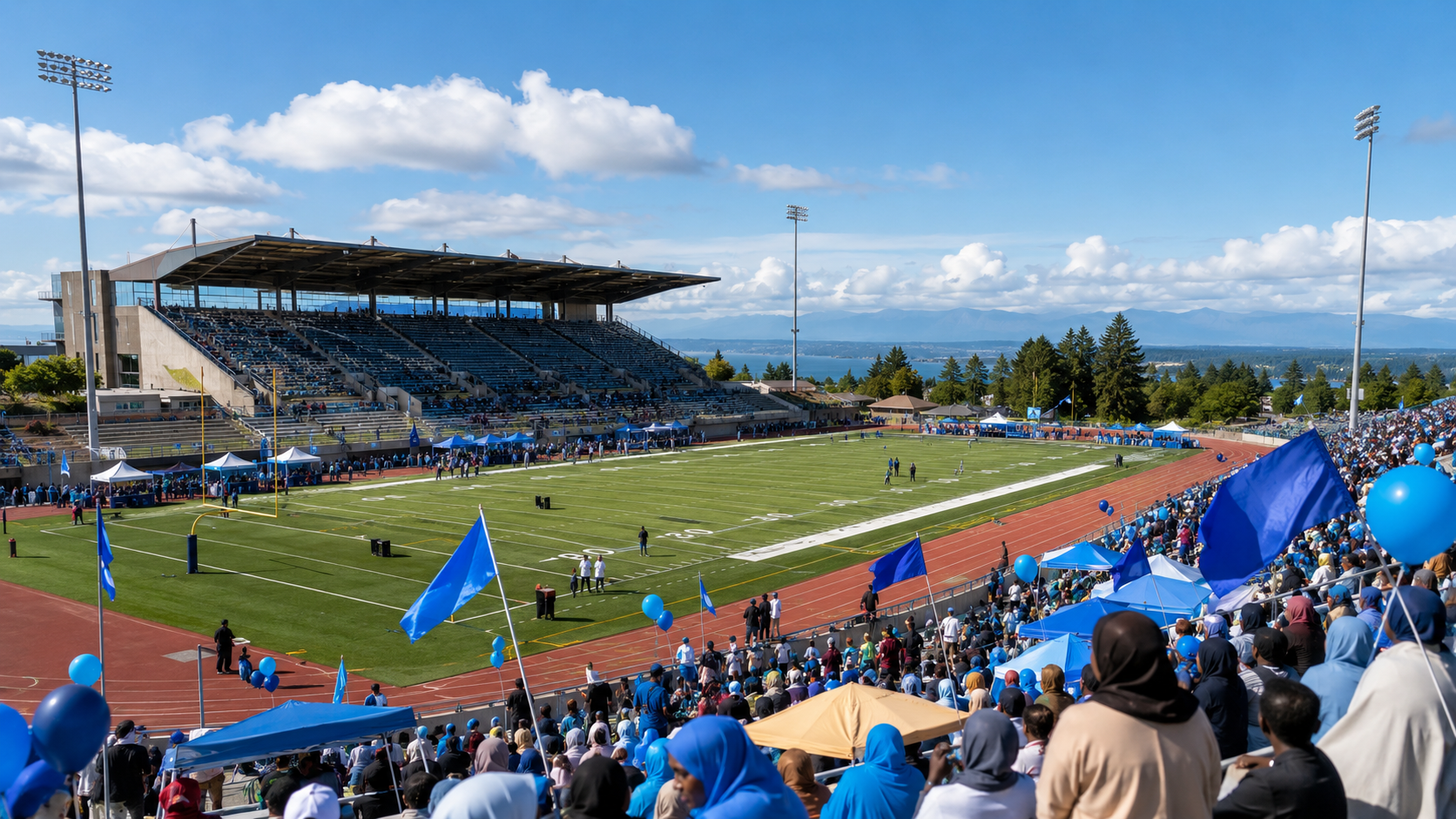 Community members at a sports field